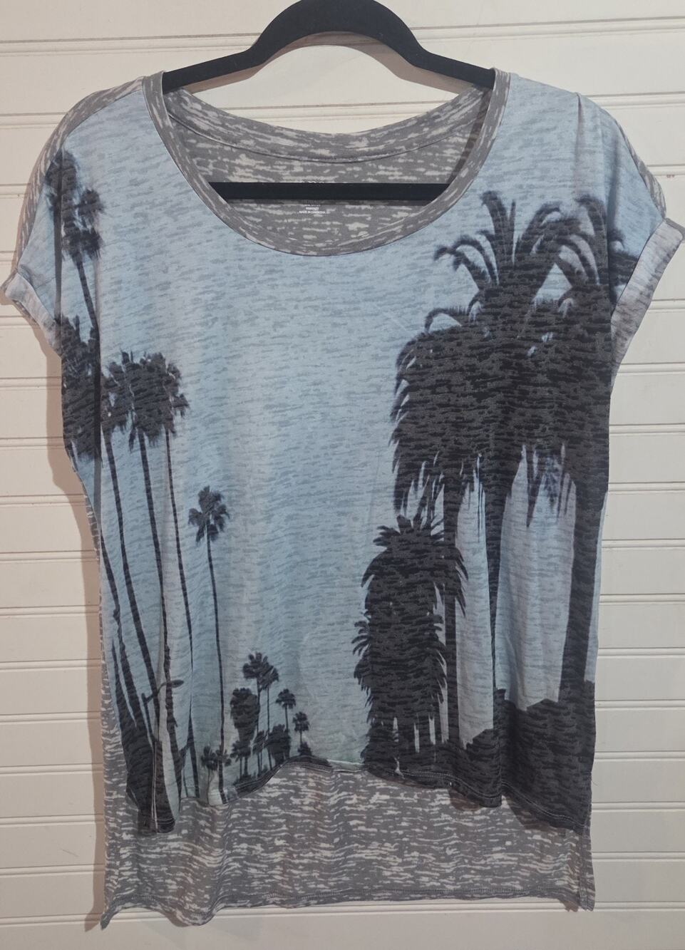 ana A New Approach Women's Blue Gray Palm Tree Graphic T-Shirt Size Large